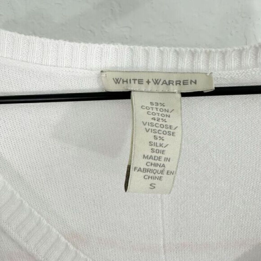 White + Warren Striped Print Silk V Neck Pullover Sweater White Pink Size Small‎ - Picture 2 of 10